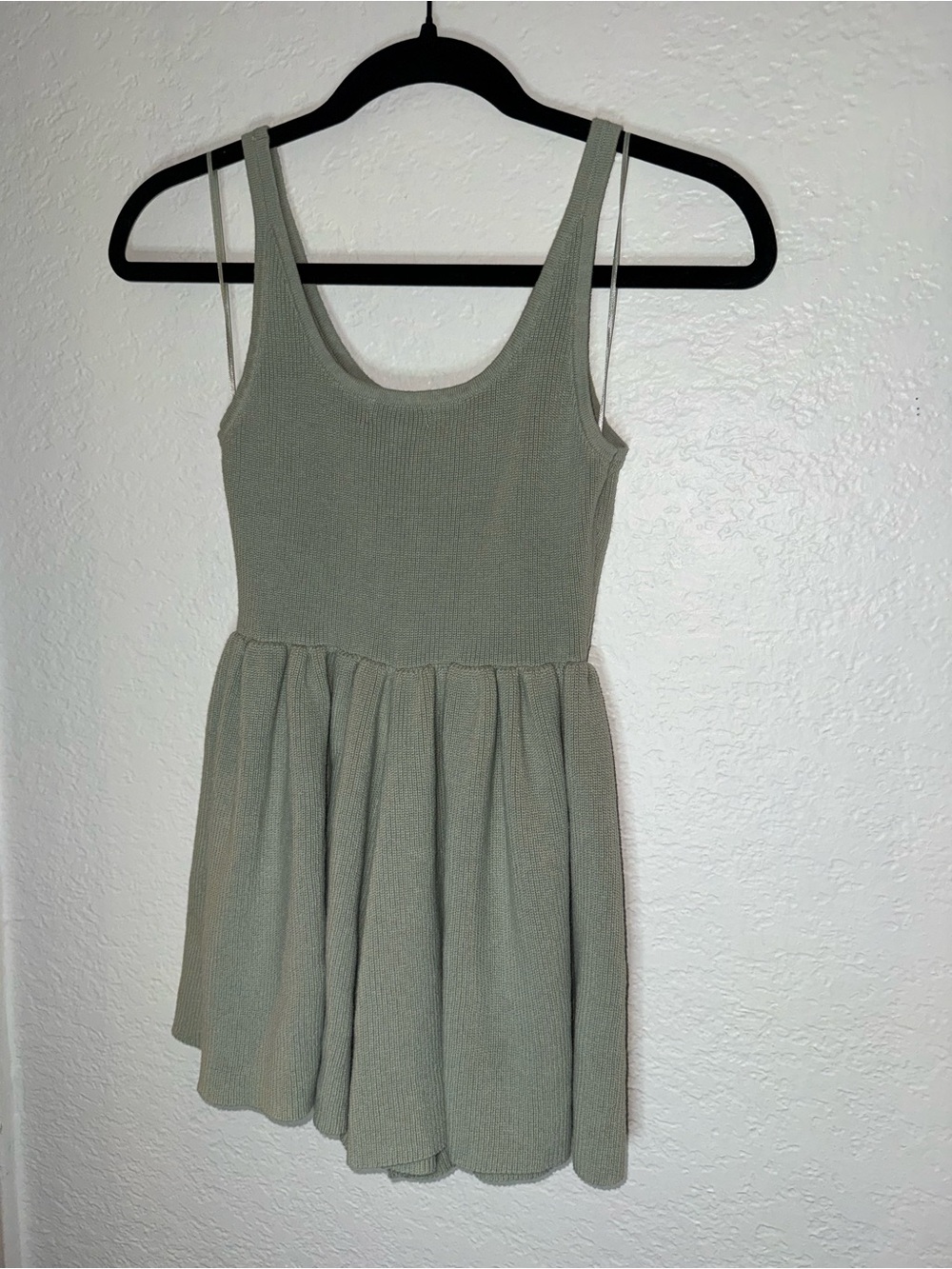 Sleeveless Scoop Neck Knit Skater Dress romper - Sage Green